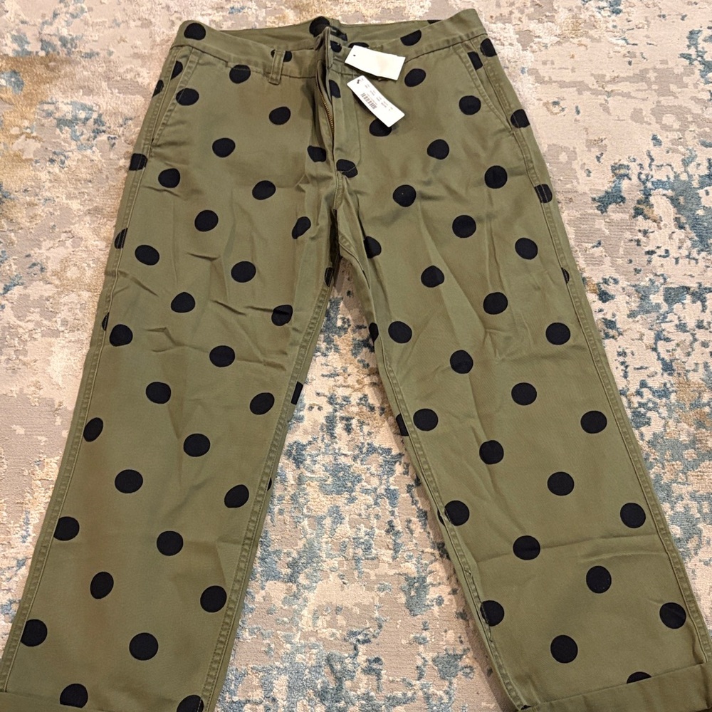 Olive Green Polka Dot Pants - J. Crew